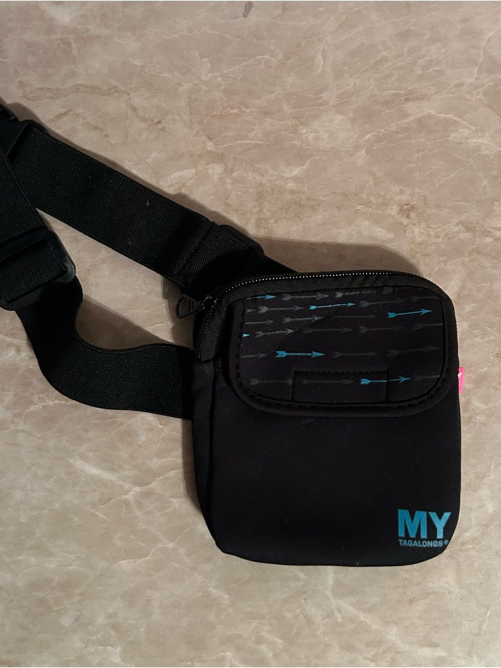 Black Crossbody Sling Bag with Arrow Print